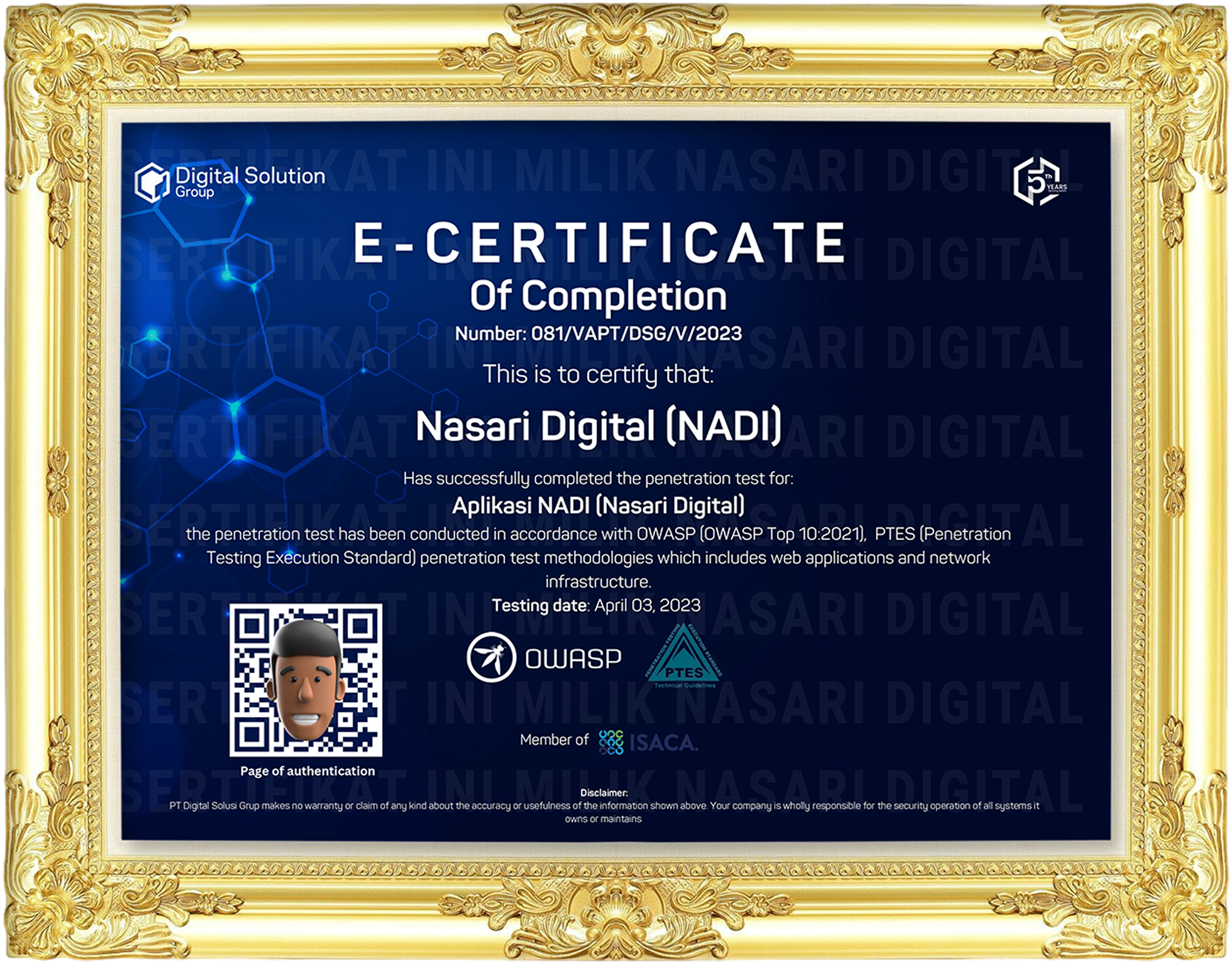 Penetration test certification